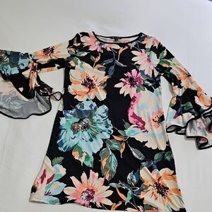 Roz & Ali Multicolor Floral Bell Sleeve Dress